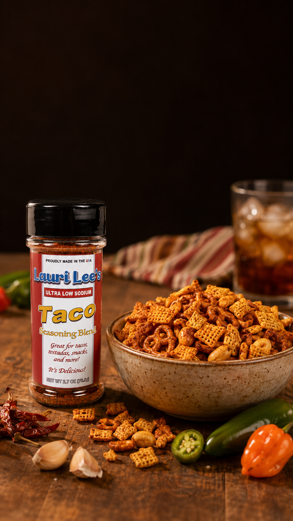 Chex Mix, snacks, low sodium, Lauri lee's seasonings